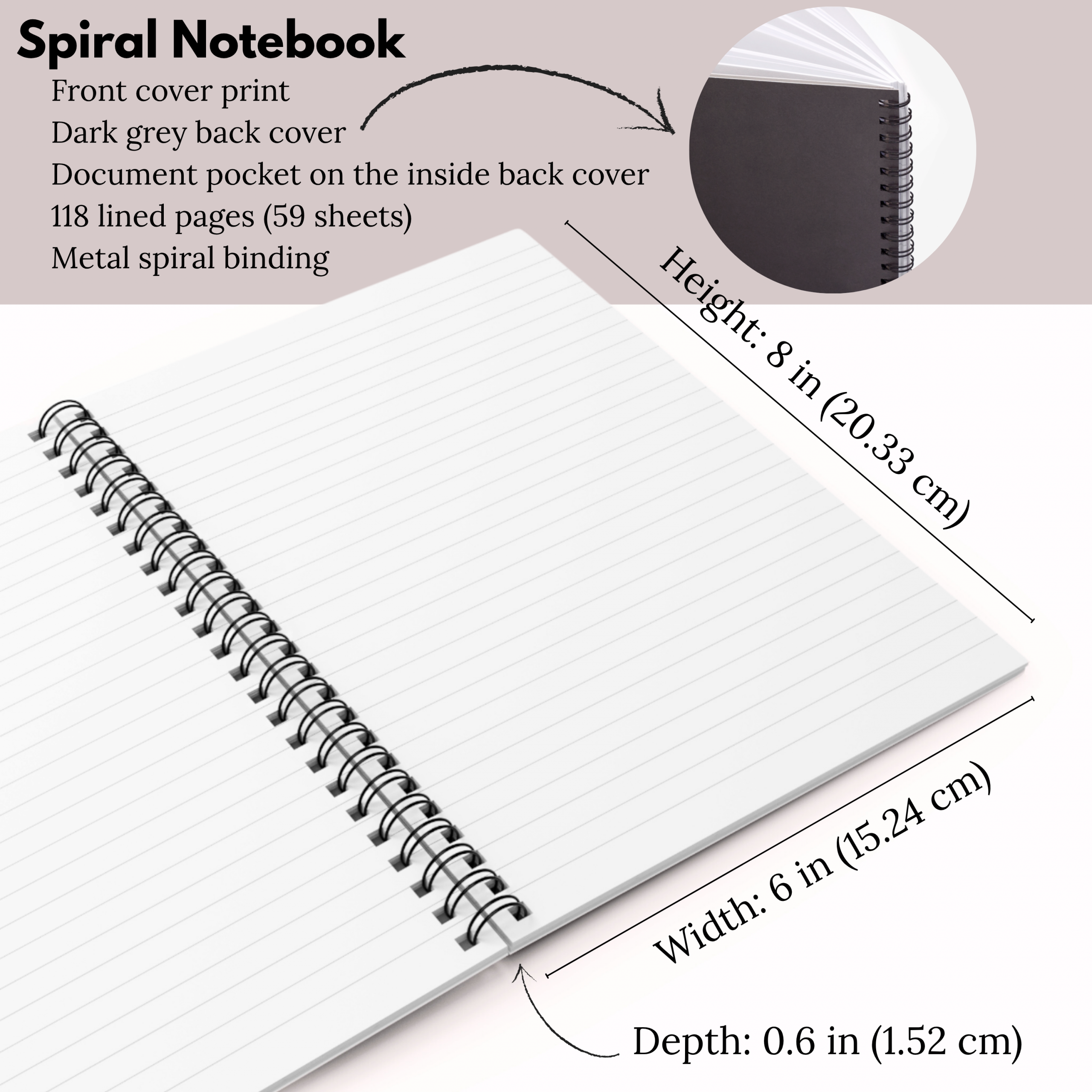 Open spiral journal on a desk, featuring lined pages and a floral cover with a decorative monogram letter, ideal for notes, devotionals, or daily reflections.